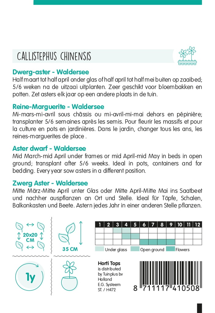 Callistephus, Dwerg-aster Waldersee gemengd - ca 0,4g