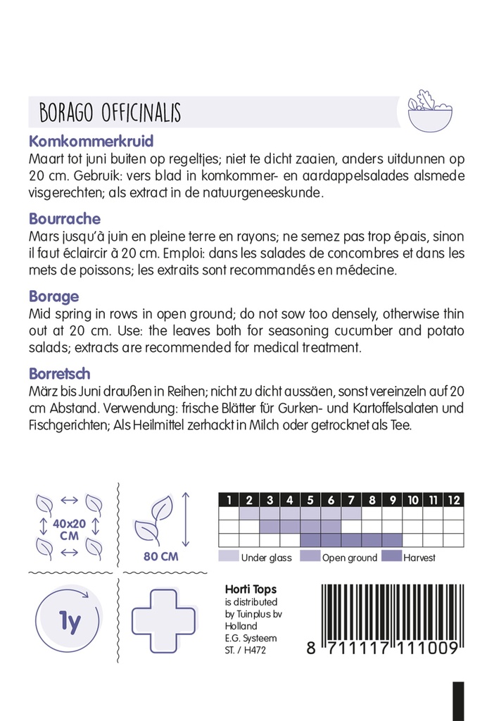 Komkommerkruid (Borage) BLAUWBLOEMIG - ca 2 g