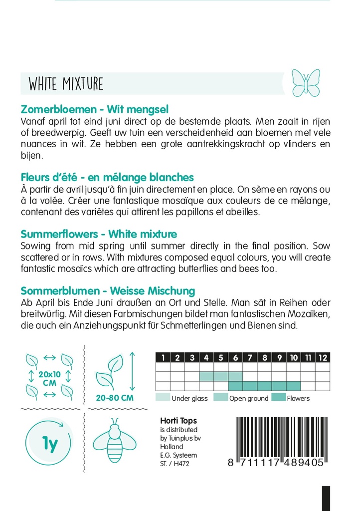 Zomerbloemen WITTE tinten - ca 2 g