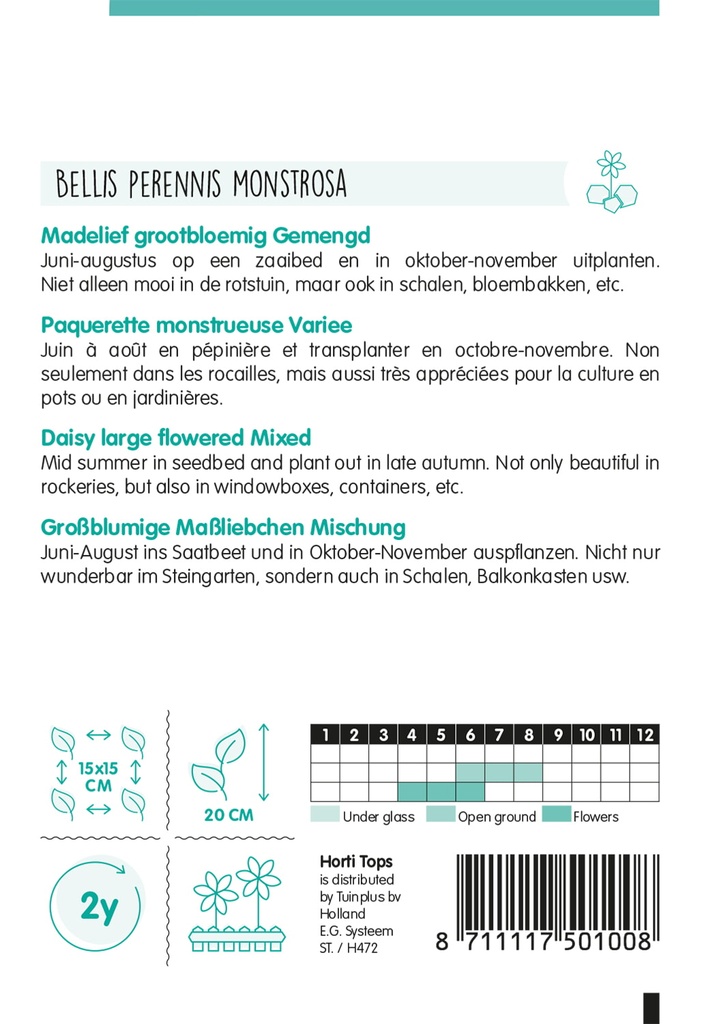 Bellis Perennis of madelief Monstrosa dubbelbloemig gemengd - ca 0,25 g