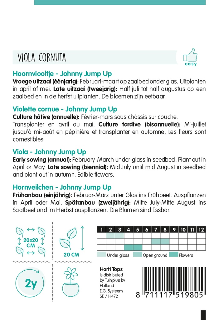 Viola Cornuta of Hoornviooltje JOHNNY JUMP UP - ca 0,3g