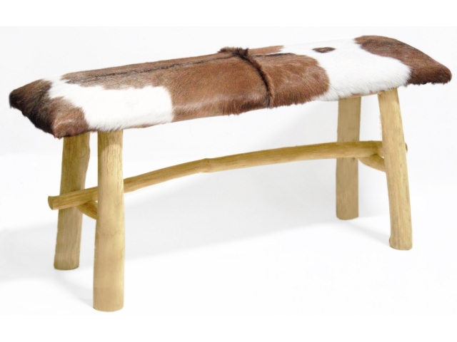 Bank teak en geitleer 100 x 36 x 42 cm