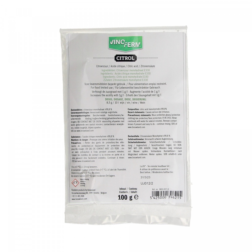 Zelf wijn maken - citroenzuur (citrol) - 100 g
