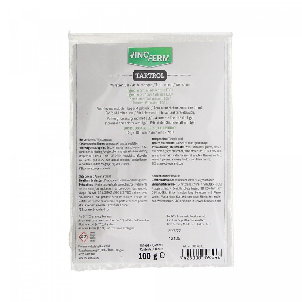 Vinoferm Wijnsteenzuur Tartrol - 100 g