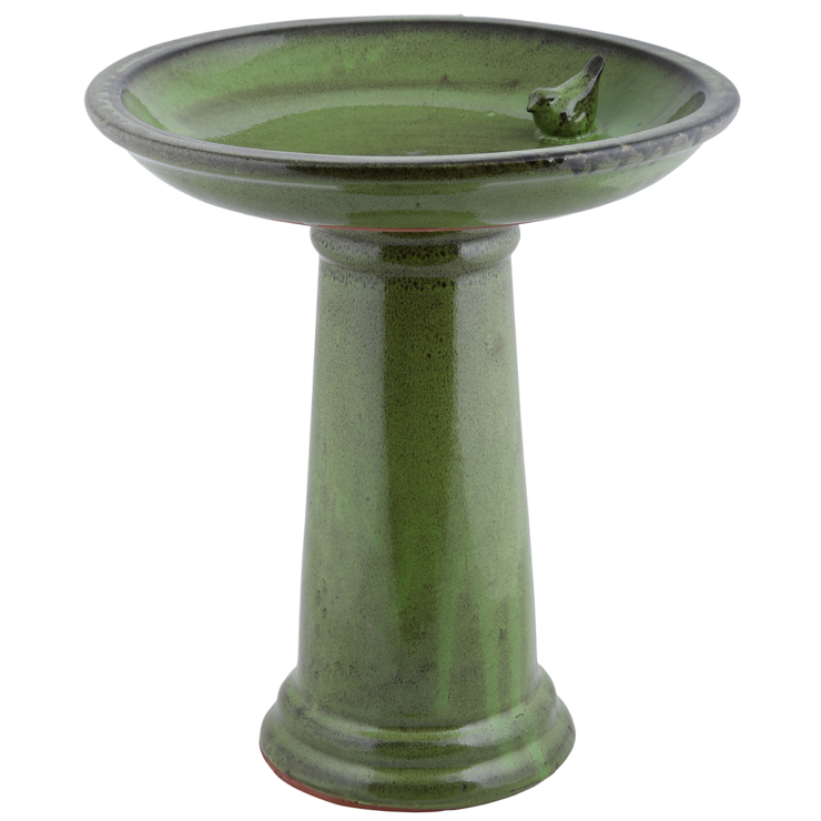 VOGELBAD OP VOET KERAMIEK GROEN