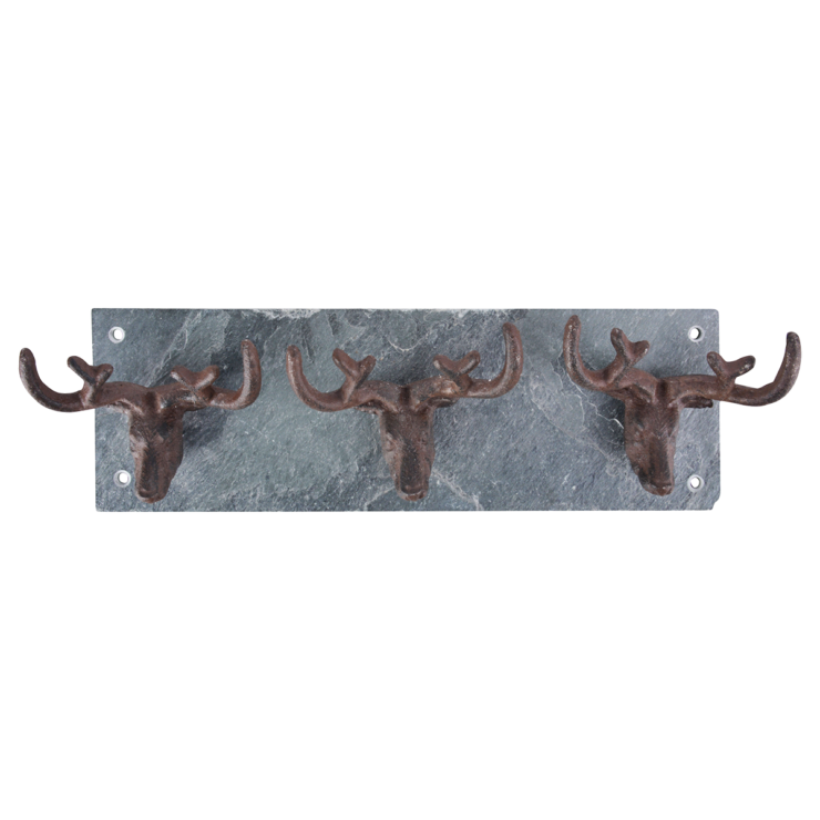 3 Haken hert op leisteenplaat