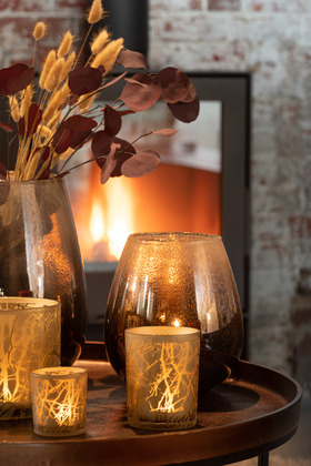 Windlicht Takken Glas Goud Medium