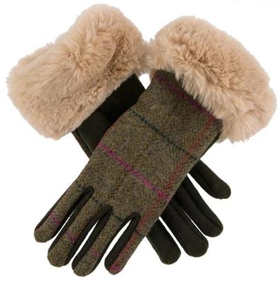 DENTS Women's Abraham Moon Tweed Gloves with Faux Fur Cuffs