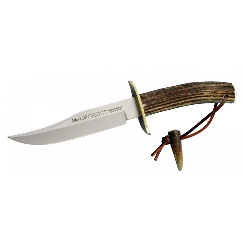 Jachtmes, Muela, Gredos 16, RVS/herfsthoorn, leren etui