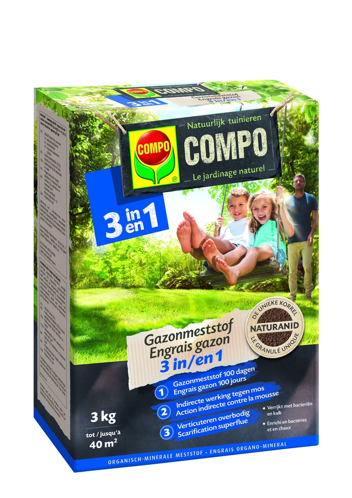 Organische minerale gazonmeststof 3 in 1 - 3kg