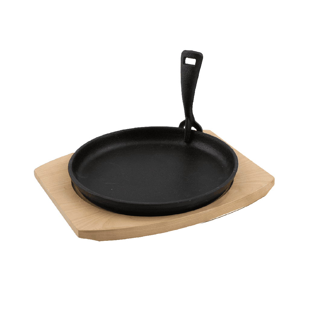 Barbecook - Gietijzeren grillpan met onderlegger uit bamboe