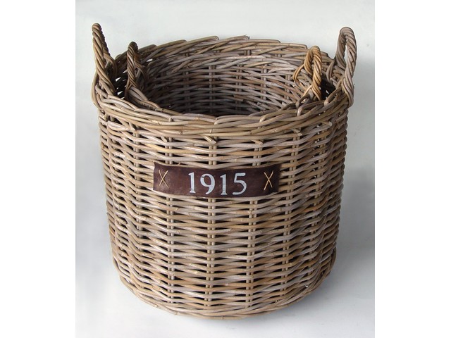 HAARDMAND ROTAN GRIJS ROND  ca. 40X48 cm, met wielen