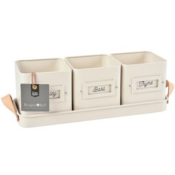 [12-007613] 3 HERB POTS creamcolored