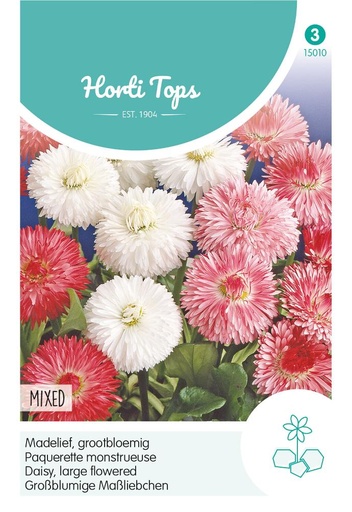[02-015010] Bellis Perennis of madelief Monstrosa dubbelbloemig gemengd - ca 0,25 g