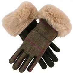 [Dents-6-3206] DENTS Women's Abraham Moon Tweed Gloves with Faux Fur Cuffs