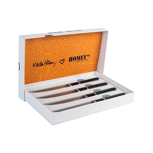 [31HK200-12.4] Steakmessenset 4-delig, Homey's, Keith Haring, doos