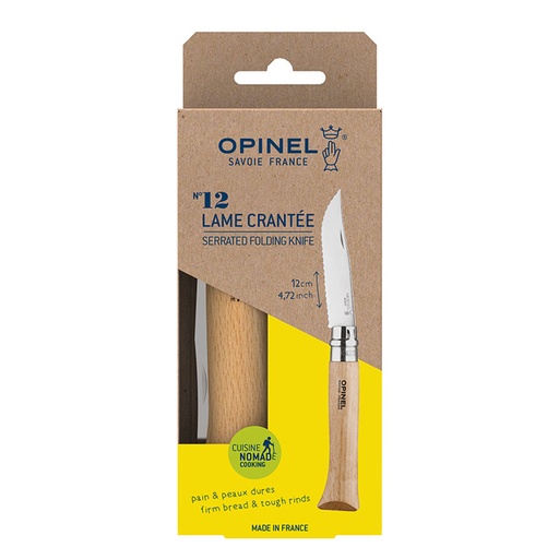 [51OP2441-260] OPINEL NR 12 inox, gekarteld blad, beukenhout